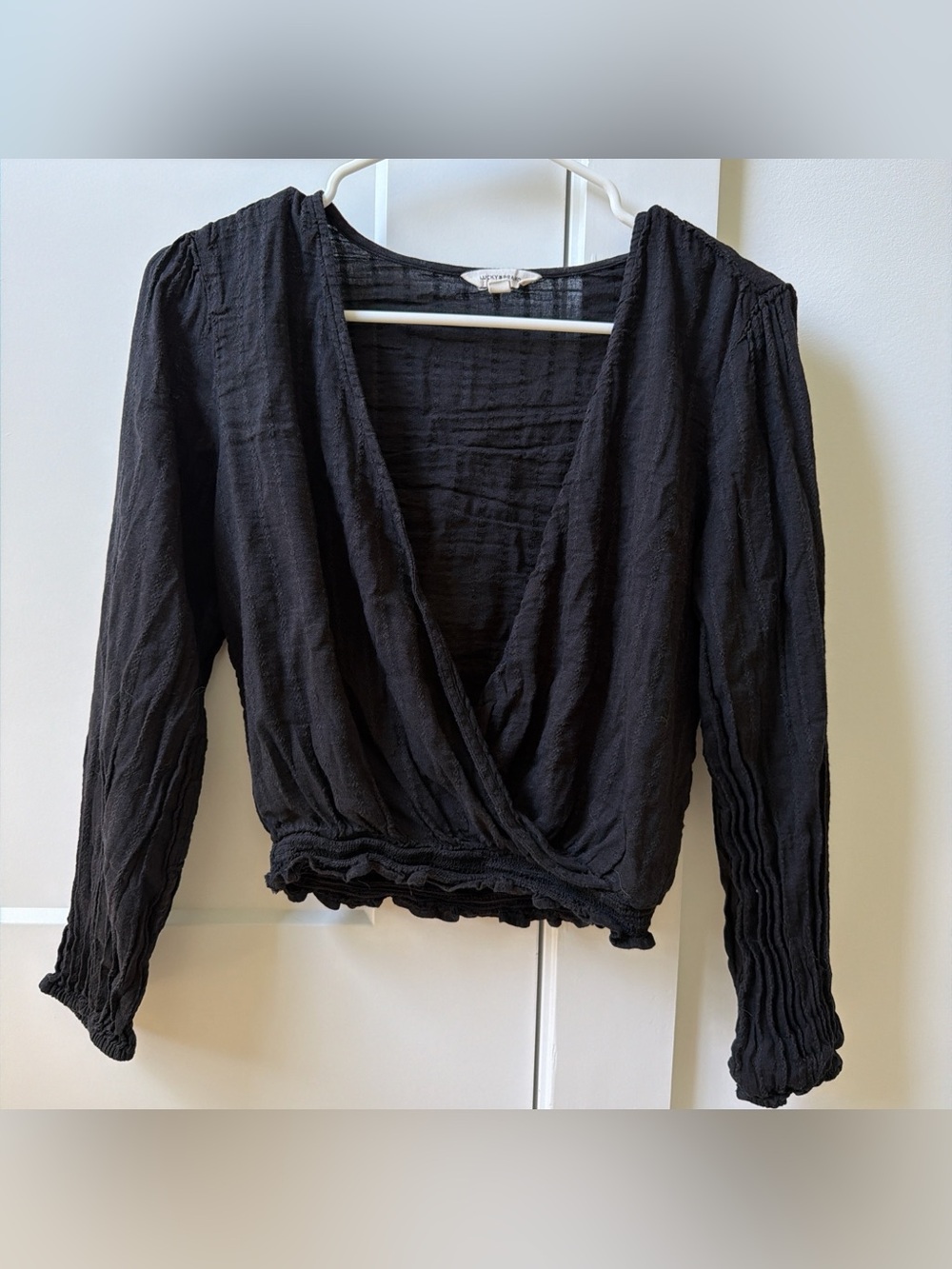 Lucky Brand Black Smocked Top